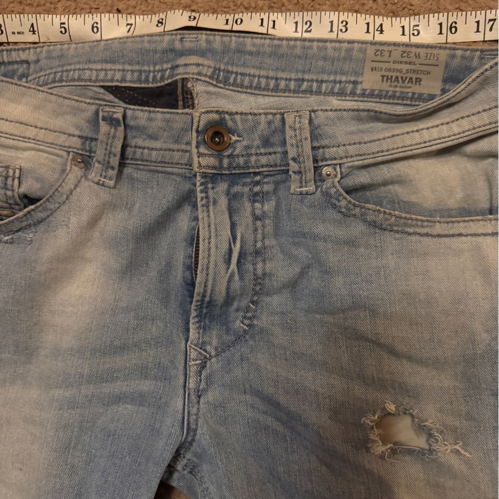Diesel Thavar Light Blue Distressed Men Jeans